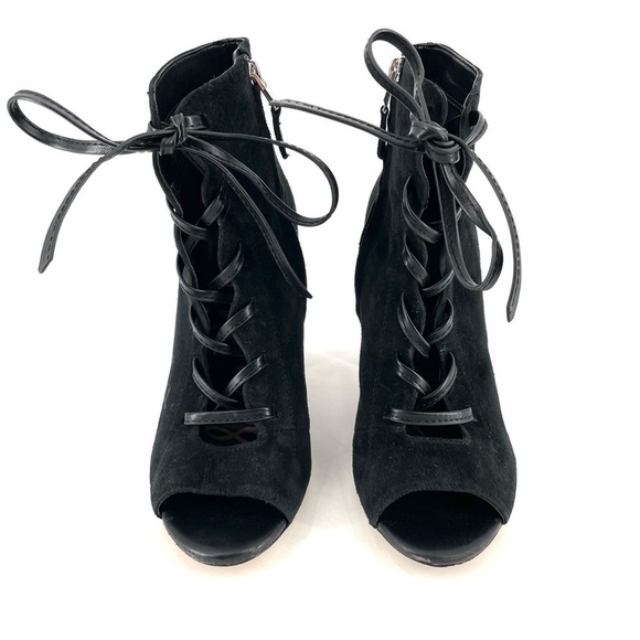 Sam Edelman Black Suede Yvie Lace Up Ankle Bootie - Picture 3 of 7